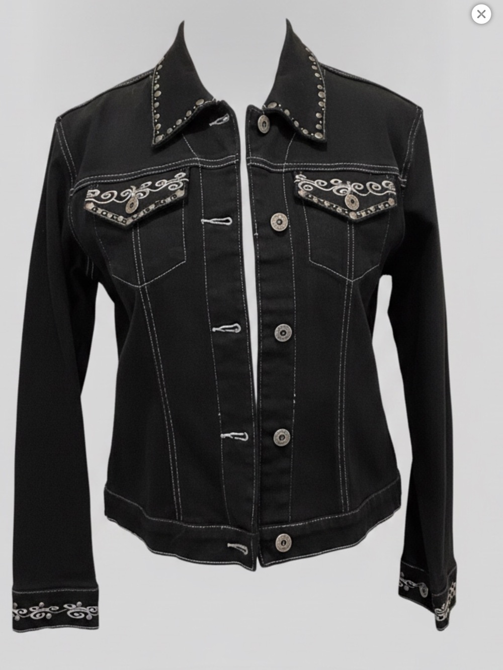 Ethyl Vintage Denim Black Embellished Jean Jacket